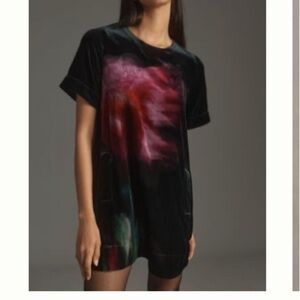 Anthropologie NWT - Floral Watercolor Velvet Crushed Swing Dress - Slate Blue